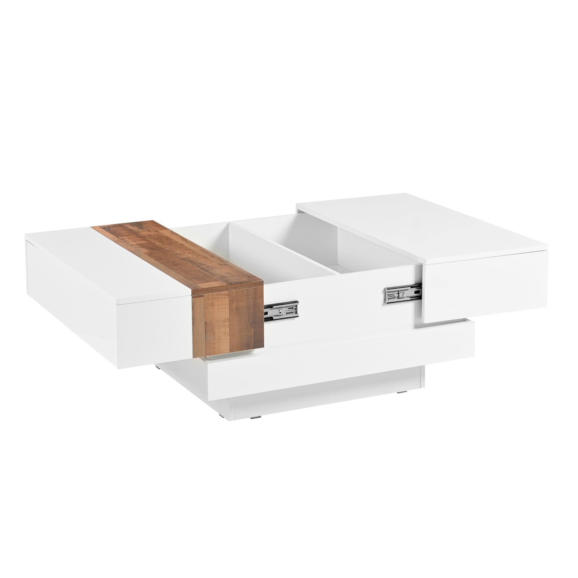 31.4'' X 31.4'' Square Coffee Table With Sliding Tabletop, High Gloss Center Table With Hidden Storage Compartment, Extendable Cocktail Table With Walnut Grain Finish For Living Room, White White Square Mdf