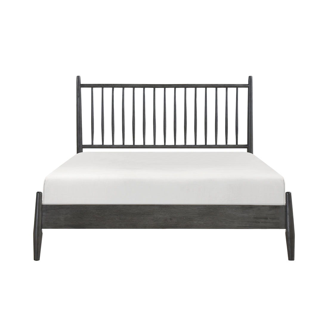 Mid Century Modern Design Queen Platform Bed 1Pc Gray Finish Wooden Bedroom Furniture Vertical Slats Headboard, Bed In A Box Box Spring Not Required Queen Gray Wood Bedroom Mid Century Modern Slat Beds Wood