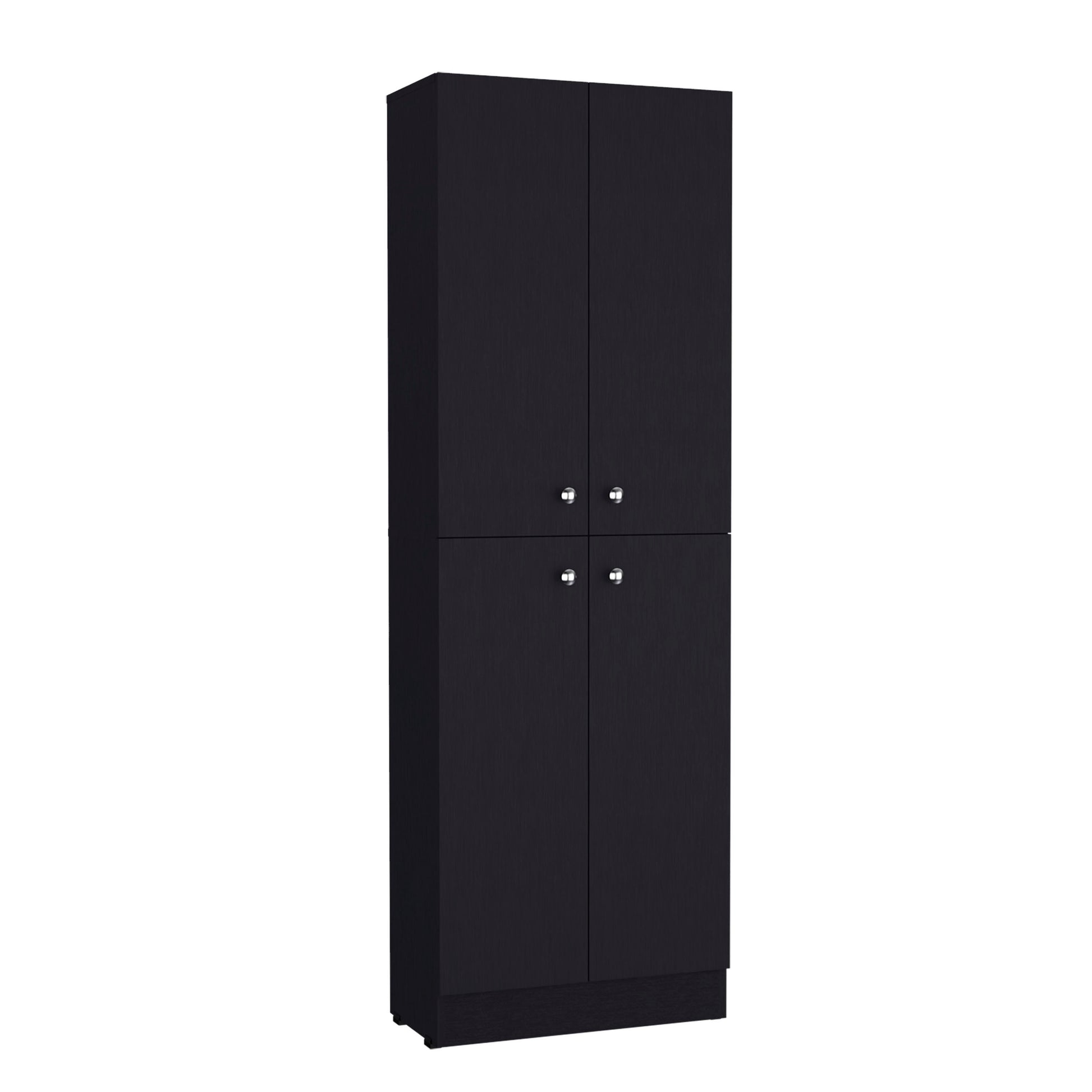 Kitchen Pantry 71" H, 4 Doors, 5 Adjustable Shelves, Laundry, Black Black Solid Wood Mdf Engineered Wood