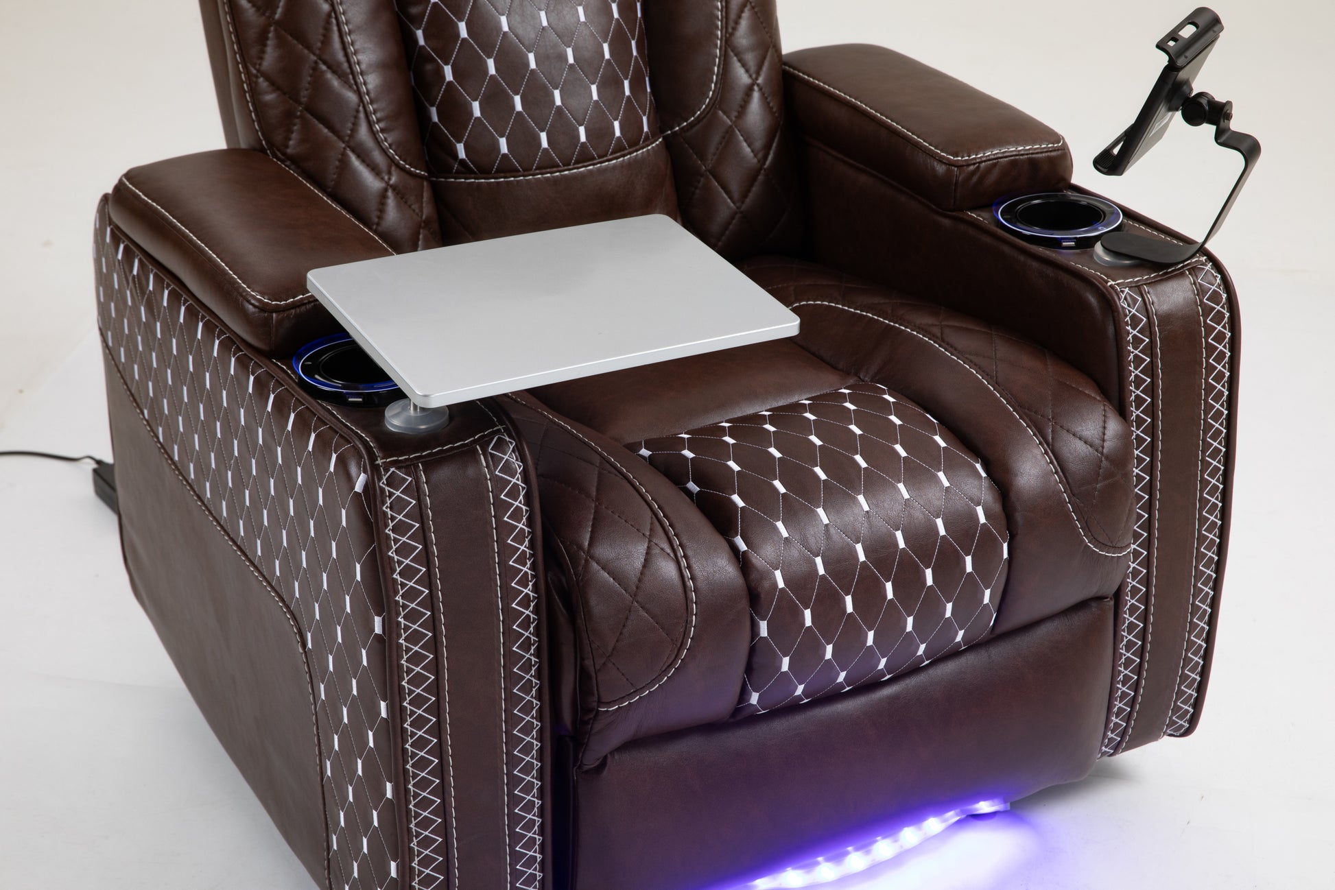 Power Zero Gravity Recliner With Multifunctional Features Storage Armrest & Cup Holder Laptop Table & Phone Holder Reading Light & Led Infinite Position Recline For Living Room & Office Brown Leather