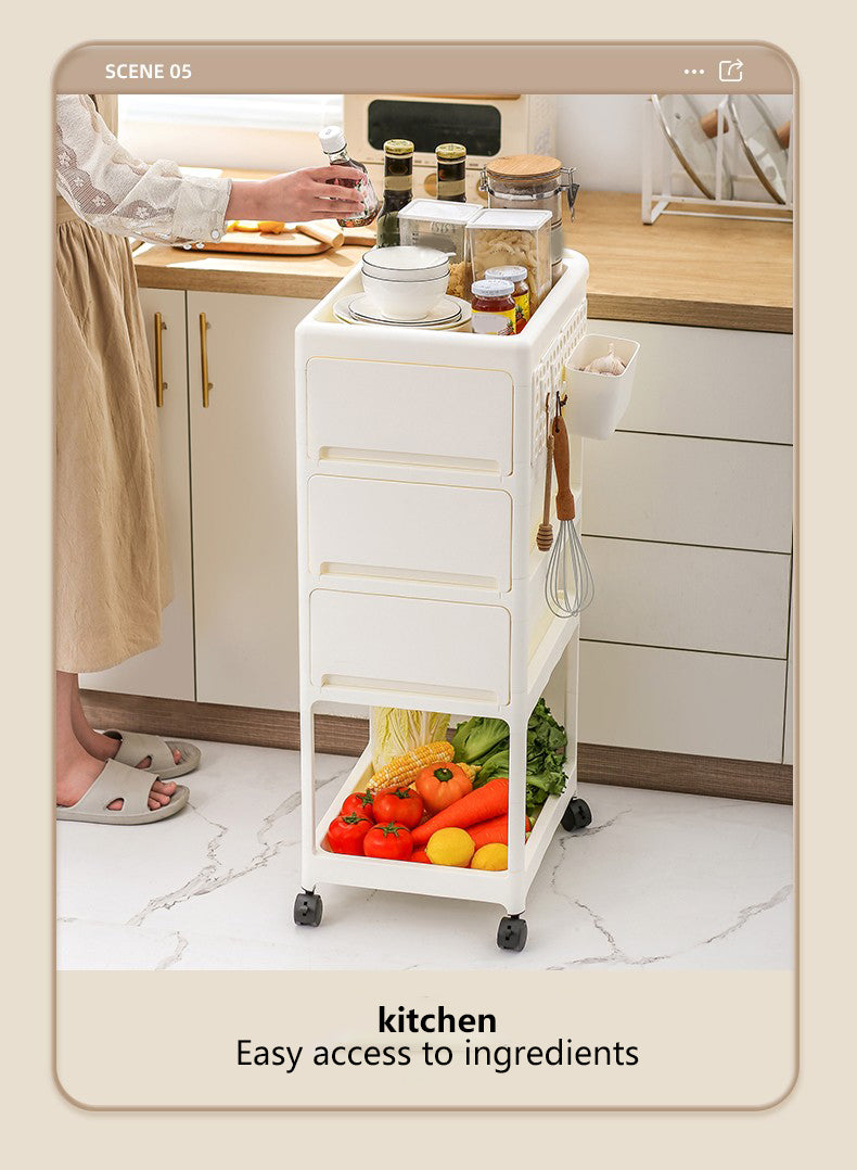 Storage Stroller 4 Layer, Storage For Bedroom, Living Room, Kitchen,Restroom,Flexible To Move, Can Put Toys, Snacks, Tools, Pet Supplies,Pp Material Is Safe And Durable White Plastic