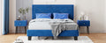 Simple Queen Size Upholstered Bed Frame With Rivet Design, Modern Velvet Platform Bed With Headboard, Blue Queen Blue Bedroom Bed Frame Velvet Solid Wood Mdf