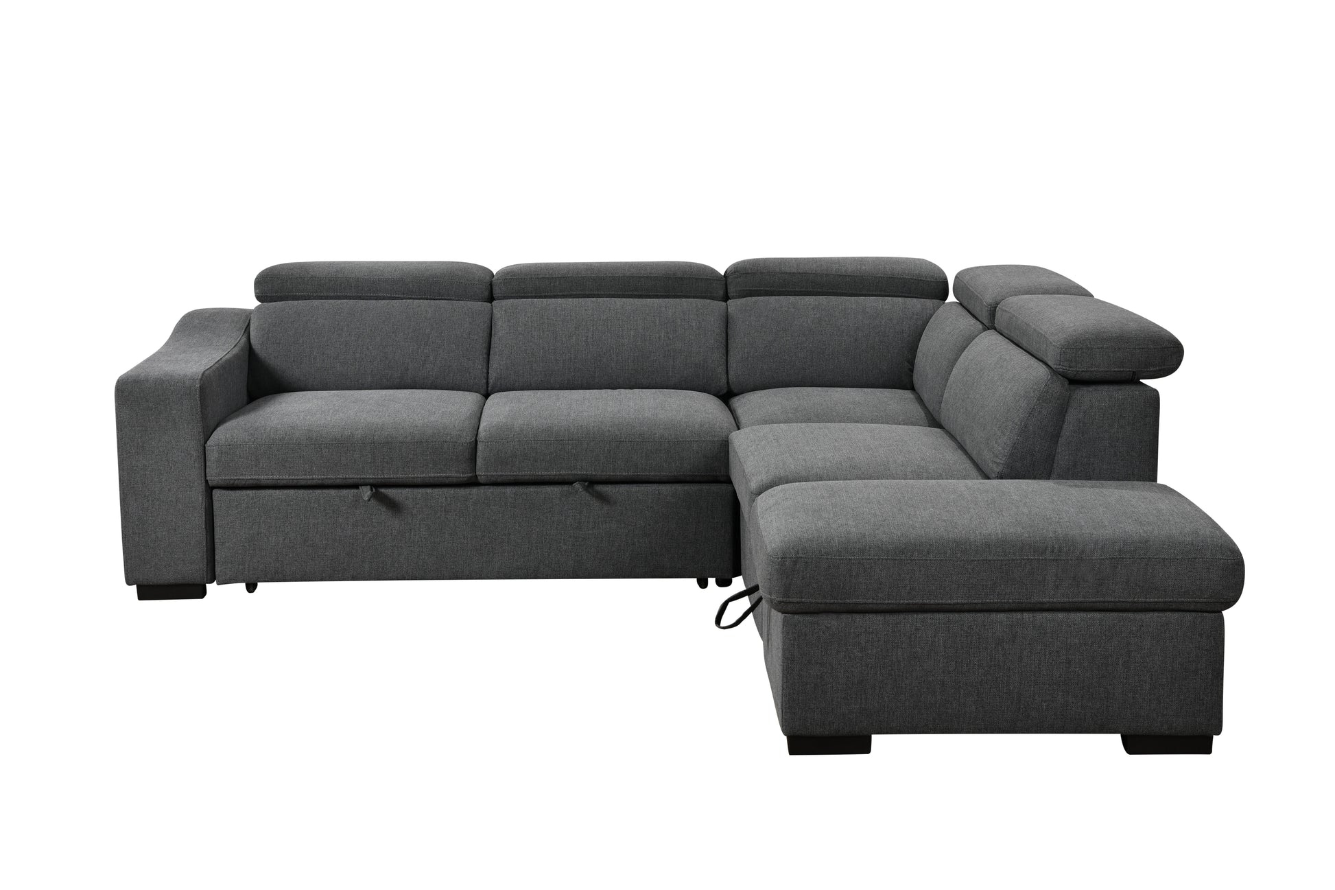 105"L Shape Sectional Sofa With Pull Out Bed And Ottoman Storage Space, Convertible Sleeper Couch, Arm With 1 Cup Holders And Wirelessly Charged, For Living Room, Apartment, Dark Gray Light Brown