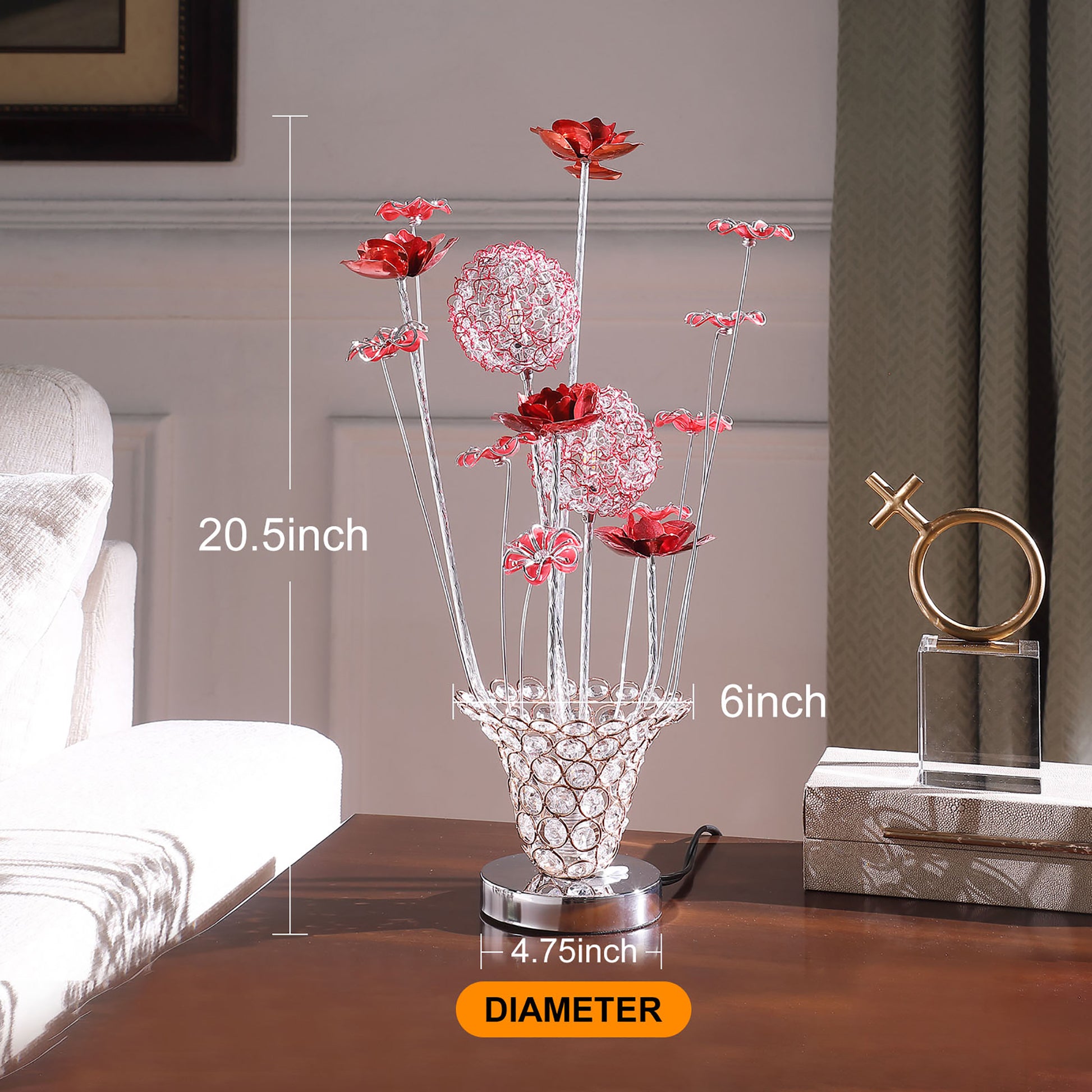 Aluminum Golden Rose Copper Silver Wire Bud Flower Bud Table Lamp For Living Room, Nightstand Bedside Table Lamp For Bedroom, Led Lamp Multicolor Aluminium