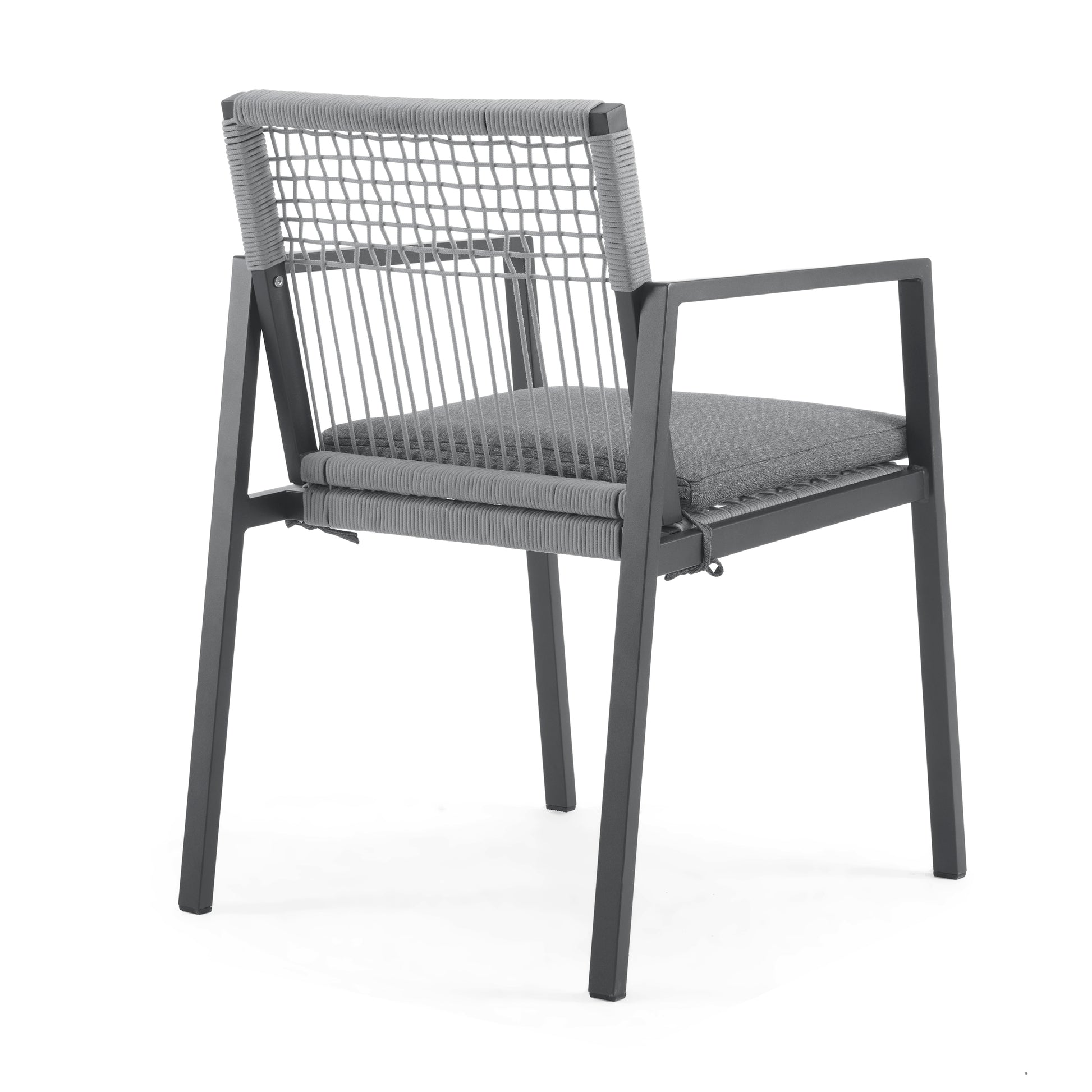 Outdoor Dining Chair Set Of 2, Aluminum Ropeoutdoor Armchair Seating For Patio Backyard Poolside Balcony, Cushion Included Black Grey Aluminium