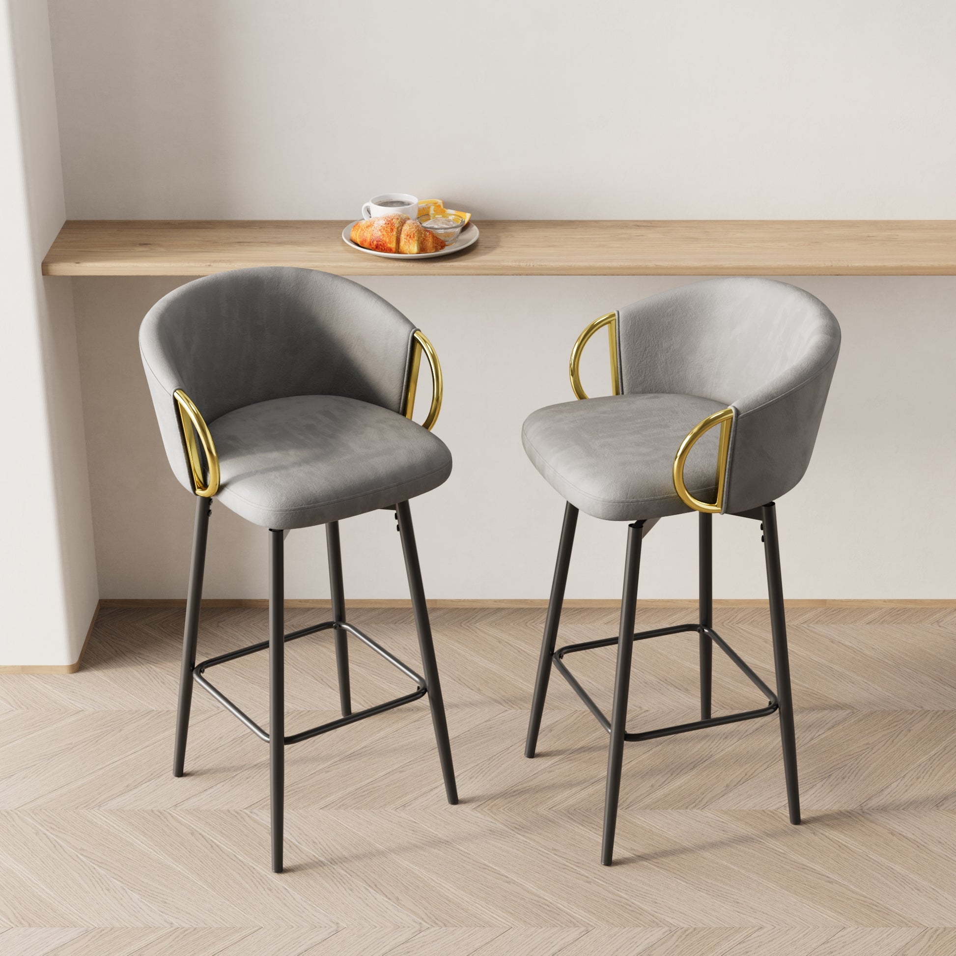 30 Inch Dining Chairs Set Of 2 Modern Style 360 Swivel Bar Chairs With Simple Design, Comfortable High Stools, And Flexible Dining Chairs Suitable For Bars, Restaurants,Velvet Bar Chair Beige Grey