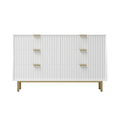 Beth 56 Inch 6 Drawer Dresser, Corrugated Panels, White Mahogany Wood, Gold White Gold Wood