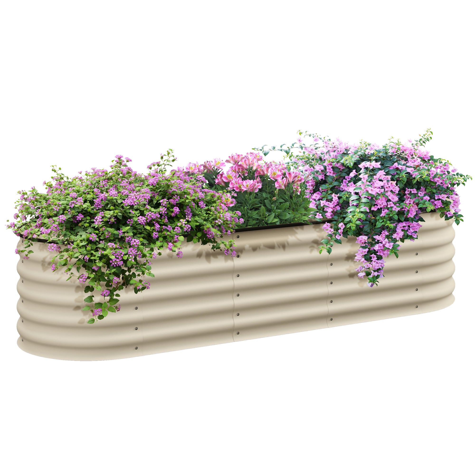 Outsunny 6.5' X 2' X 1.4' Galvanized Raised Garden Bed Kit, Outdoor Metal Elevated Planter Box With Safety Edging, Easy Diy Stock Tank For Growing Flowers, Herbs & Vegetables, Cream Cream White