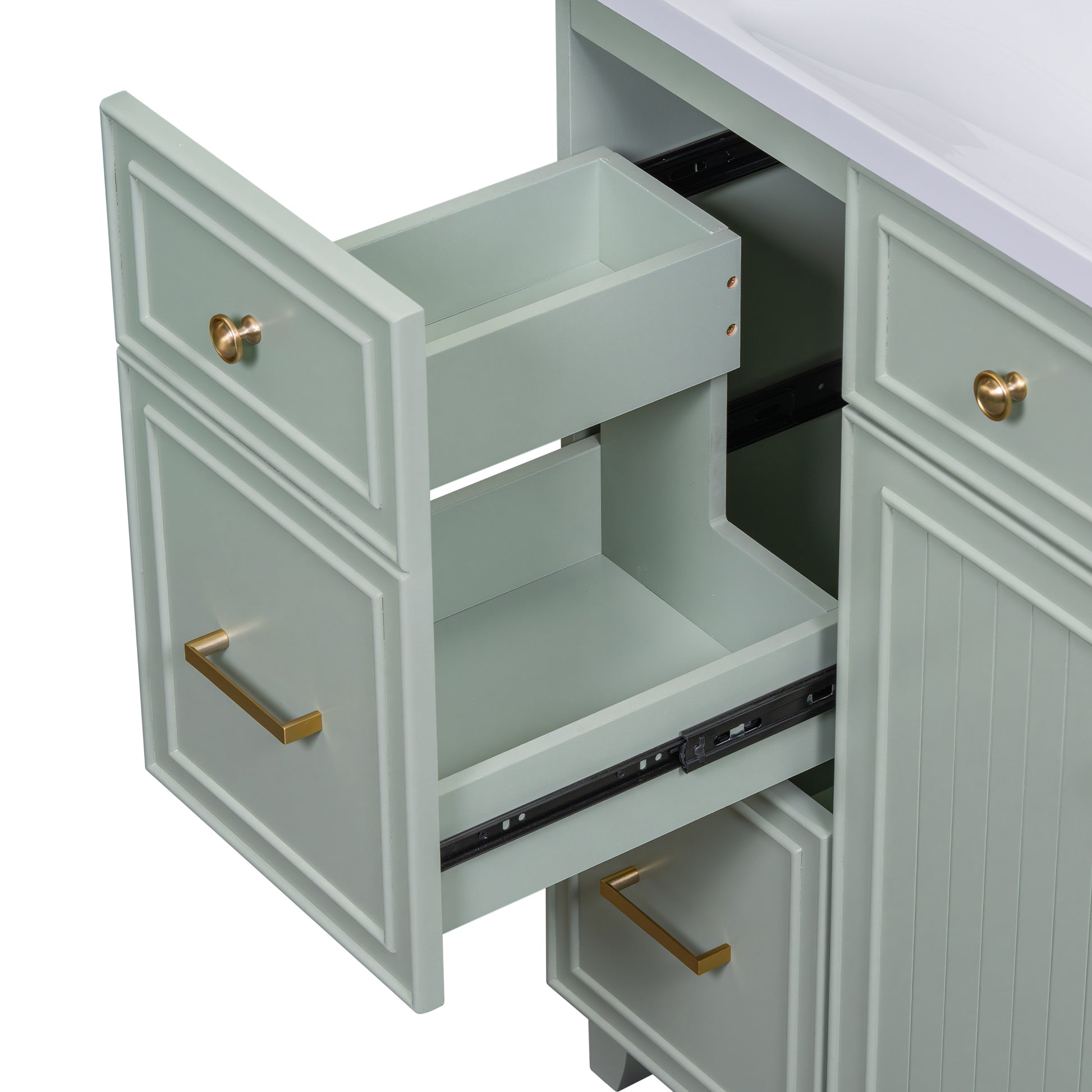 36 Inch Bathroom Vanity, Transitional Style Bathroom Cabinet With Resin Sink, Green Single Bathroom Cabinet, With 2 Drawers And 1 Adjustable Storage Shelf, 2 Soft Close Doors Green Bathroom Solid Wood Mdf Resin
