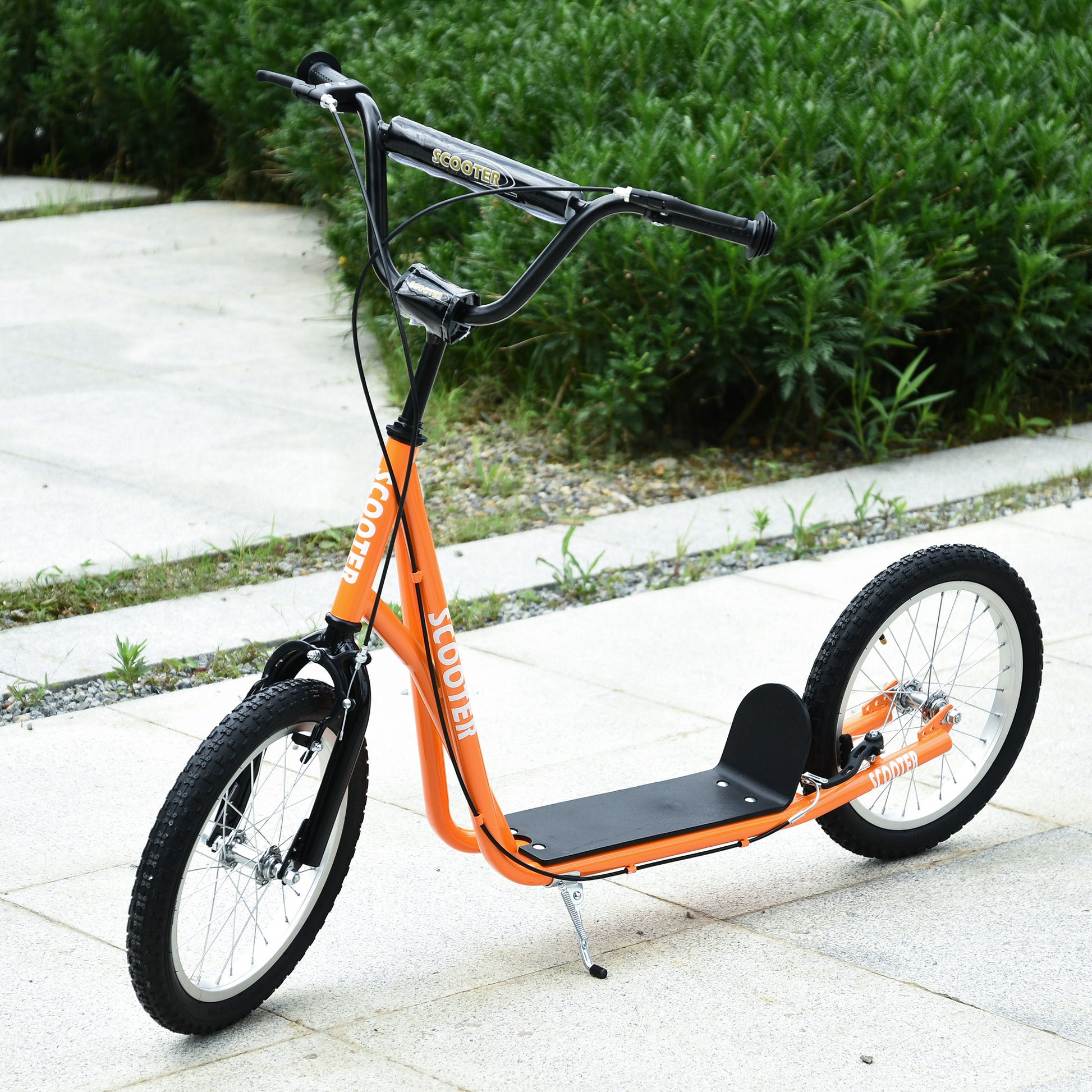 Aosom Youth Scooter Kick Scooter For Kids 5 With Adjustable Handlebar 16" Front And Rear Dual Brakes Inflatable Wheels, Orange Orange Iron Plastic