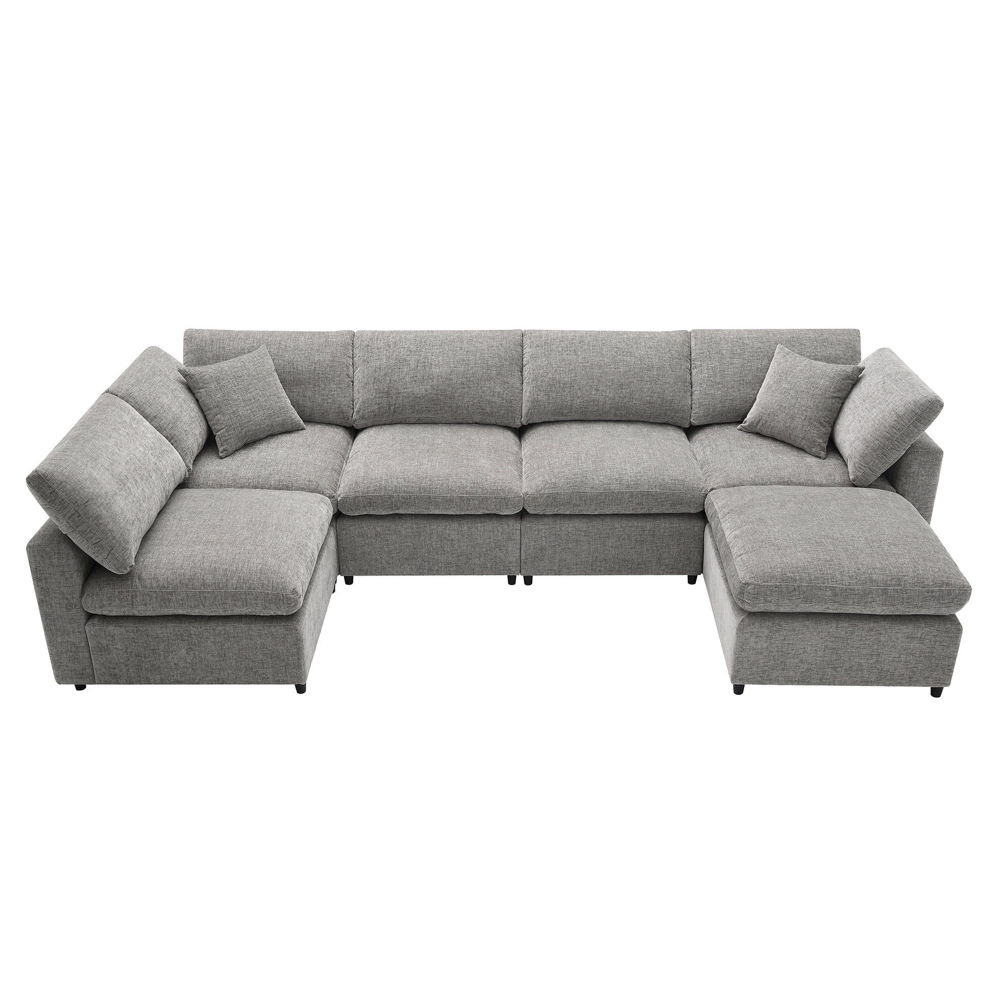 130*65" Modern Modular Cloud Sofa Bed, 6 Seat Chenille Sectional Couch Set With Ottoman,Free Combination,Convertible U Shaped Sleeper Sofa For Living Room, Apartment, 3 Colors Gray Chenille 6 Seat