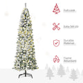 Homcom 7.5Ft Pre Lit Snow Flocked Slim Douglas Fir Artificial Christmas Tree With Realistic Branches, 350 Led Lights And 641 Tips Green Pvc