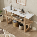 Retro Elegant Console Table With Marble Effect Top And Versatile Storage Solutions For Entryway And Living Room Natural Natural Solid Wood Mdf