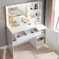 Vanity Desk With Mirror And Lights, 46.4In Dressing Table With 2 Large Drawer&Large Vertical Organizer, 3 Level Dresser & 3 Lighting Modes Adjustable Brightness, Suitable For Bedroom White White Particle Board