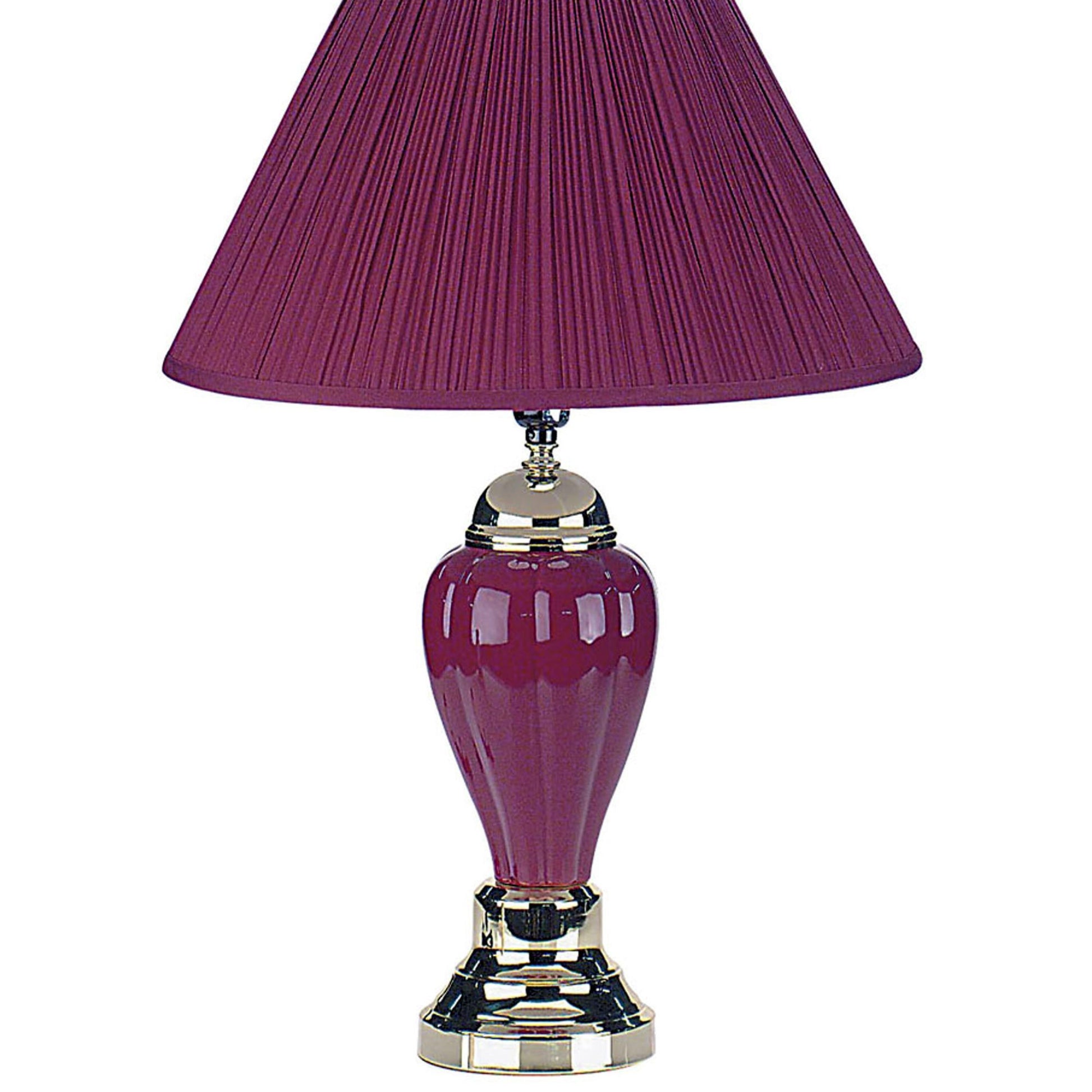 27" Tall Ceramic Table Lamp, Urn Shaped With Burdy Finish, Linen Shade Multicolor Ceramic