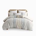 Cotton Printed Comforter Set With Chenille White Navy King Cal King King White Navy Cotton