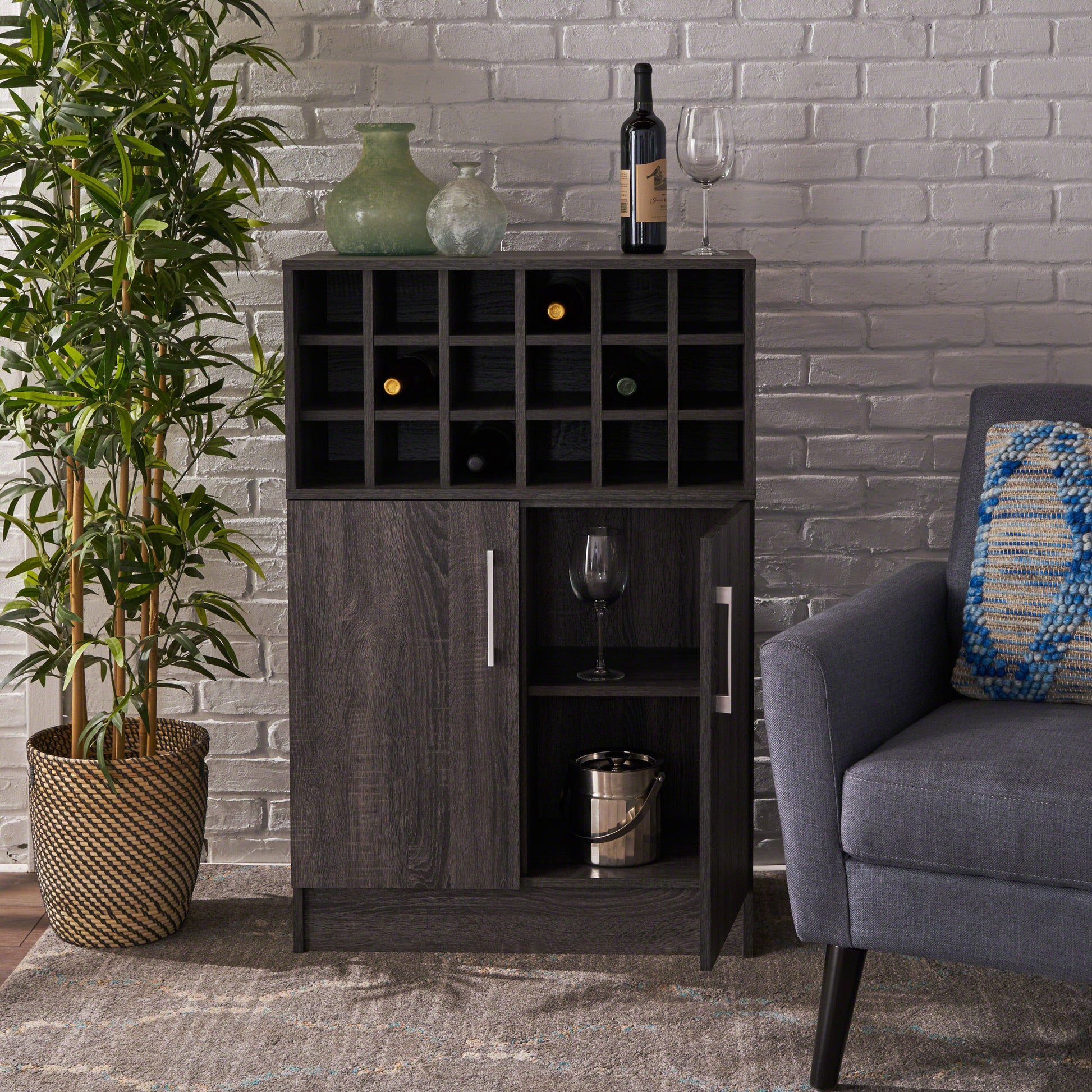 Wine & Bar Cabinet Grey Particle Board