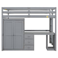 Full Size Loft Bed With Wardrobe, Desk And Storage Drawers, Gray Full Gray Pine