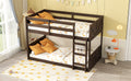 Twin Over Twin Floor Bunk Bed With Panelled Headboard And Footboard, Solid Rubber Wood Foundation With Safety Guardrails, Built In Ladder,Antique Oak Twin Antique Dark Oak Rubber Wood