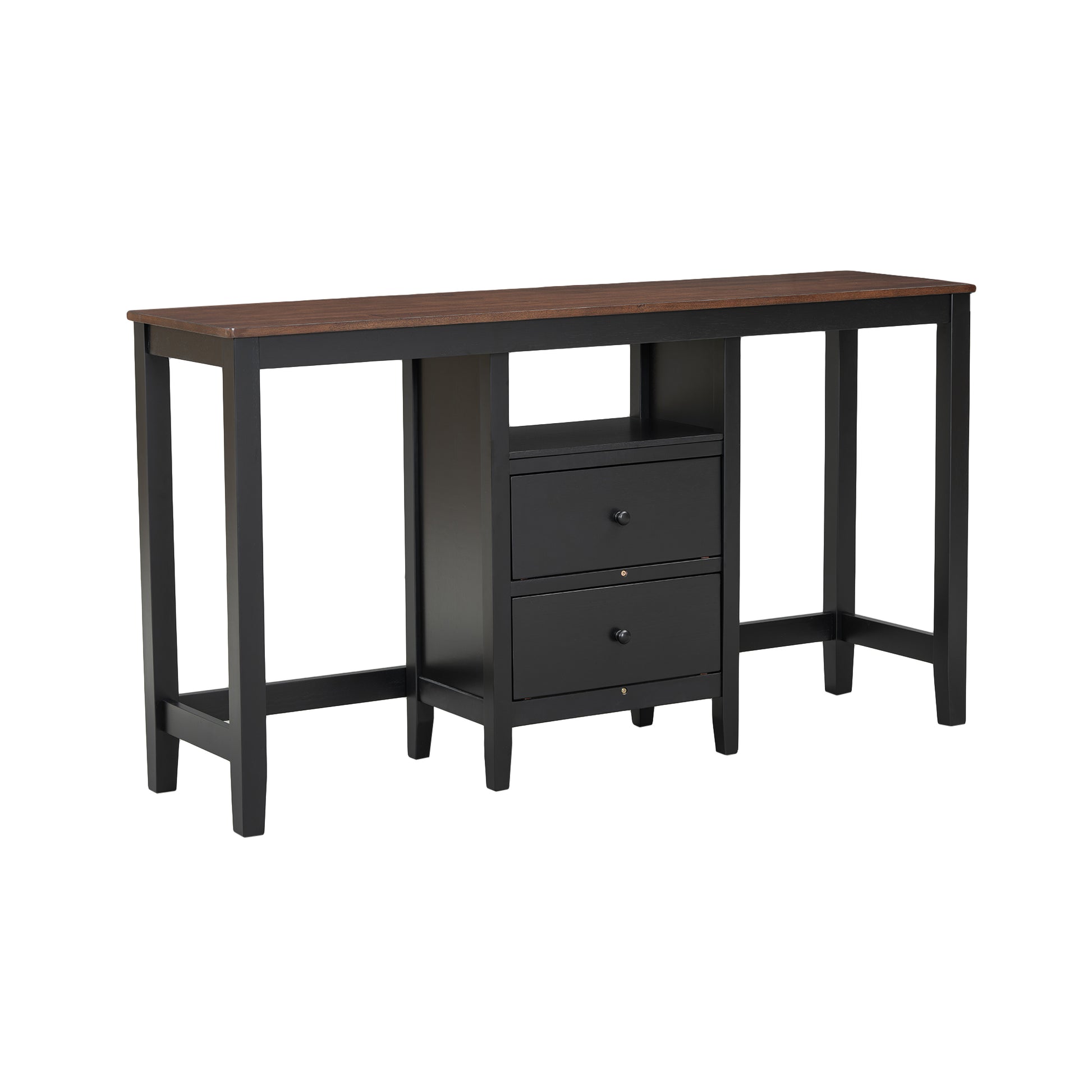 Farmhouse Rustic 3 Piece Counter Height Wood Dining Table Set With Cabinet,2 Storage Drawers And 2 Stools For Small Places,Black Cherry Wood Wood Cherry Seats 2 Wood Dining Room Farmhouse Rubberwood Rectangular Foam Solid Wood