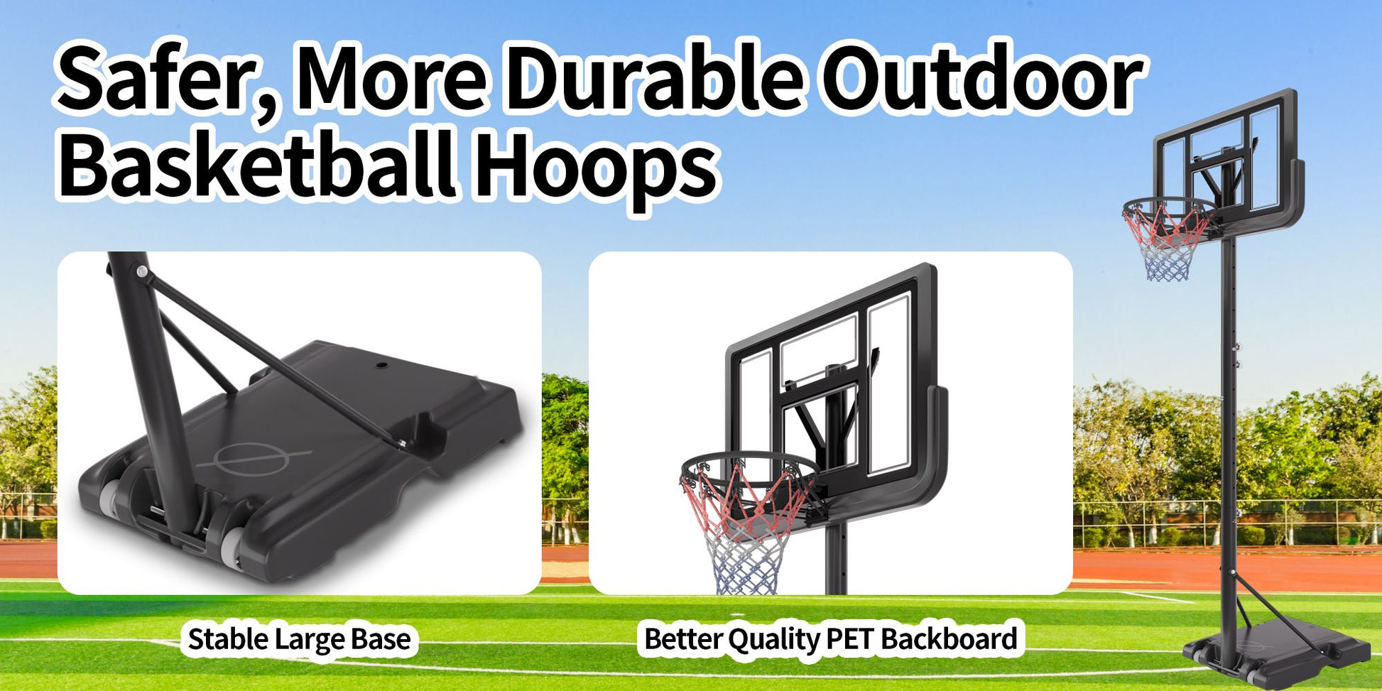 Basketball Hoop Basketball System 4.76 10Ft Height Adjustable With 4 Basketball, Net Pocket, Inflator Set Black Metal