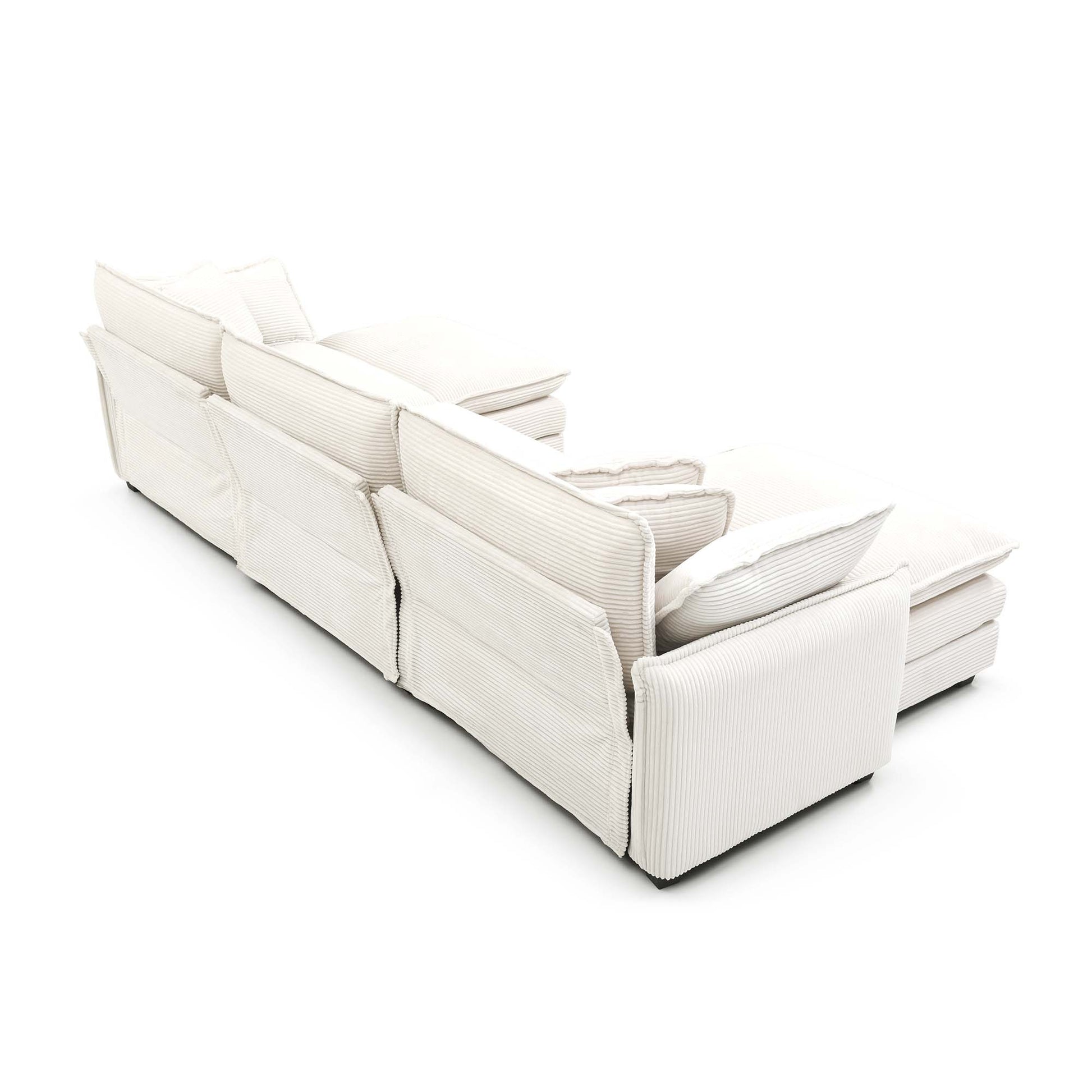 Oversize 3 Seater Sofa With One Footrest, L Shaped Sectional Sofa With Ottoman For Living Rooms, White Corduroy Sofa White Corduroy 3 Seat