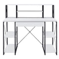 White And Black Office Desk With Open Shelves And Hutch White Black Writting Desk Office Rectangular Shelves Wood Metal Sled