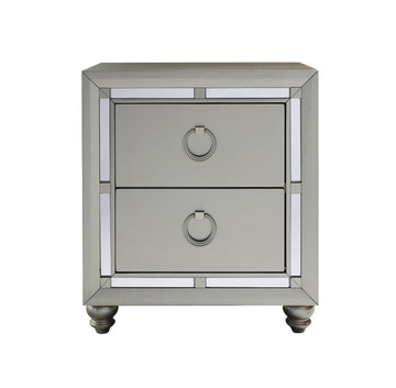 Chloe Gemstone Silver Nightstand Silver Grey Solid Wood Mdf