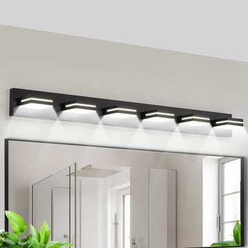 Modern Black Led Vanity Light, 6 Lights Wall Sconce For Bathroom And Mirror, Sleek Minimalist Design, Energy Efficient, Easy To Install Black Iron
