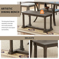 6 Piece Wood Dining Table Set With Storage Shelf And Curved Legs, Kitchen Table Set With Bench And 4 Removable Cushions Dining Chairs, Modern Style, Brown Gray Cushion Wood Dining Room Solid Wood Rubberwood Rectangular Dining Table With Bench Wood Wood