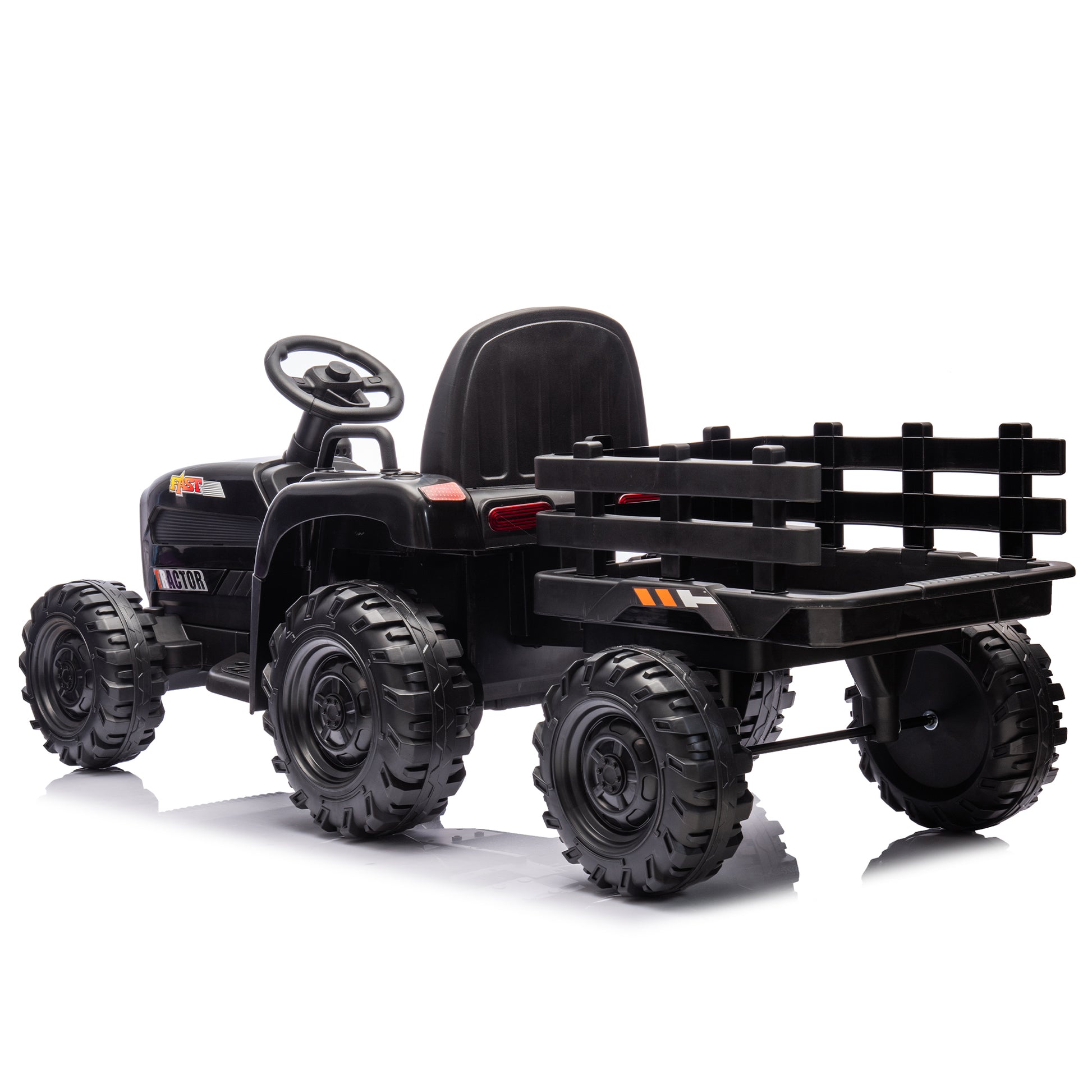 Ride On Tractor With Trailer,24V Battery Powered Electric Tractor Toy, 200W*2Motor 1.86 4.97Mph Remote Control,Electric Car For Kids,Three Speed Adjustable,Usb,Mp3 ,Bluetooth,Led Light, Safety Belt. Black 50 99 Lbs Polypropylene