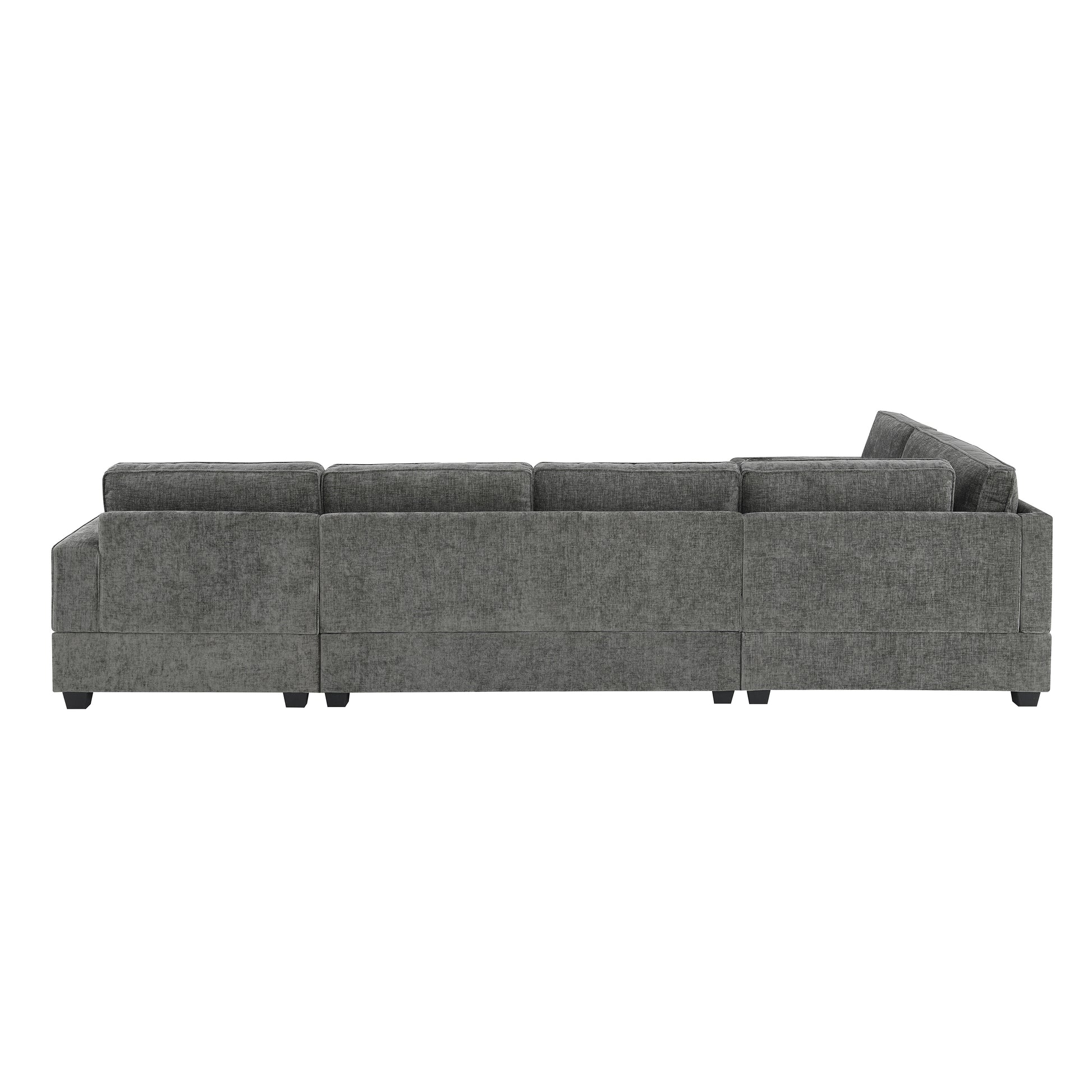 119*67" U Shaped Sectional Sofa,6 Seat Chenille Couch Set With Oversized Chaise Lounge,Irregular Corner,Deep Seat Comfy Sofa With Cup Holders For Living Room,Apartment,2 Colors Dark Gray Chenille 6