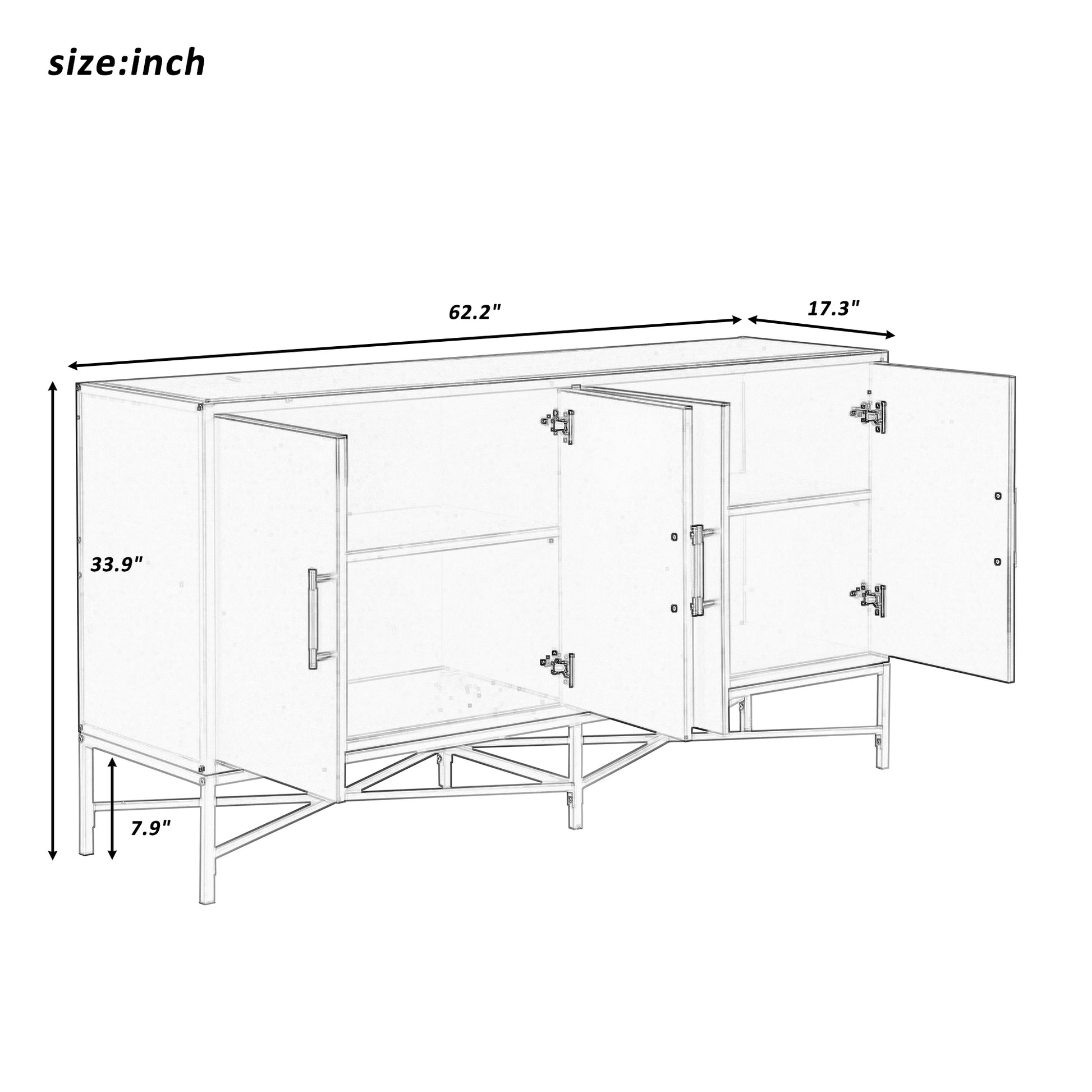 Distinctive Features Of Four Door Sideboard With Metal And Cross Leg Design,Suitable For Living Rooms,Entrance And Study Navy Blue American Design Mdf