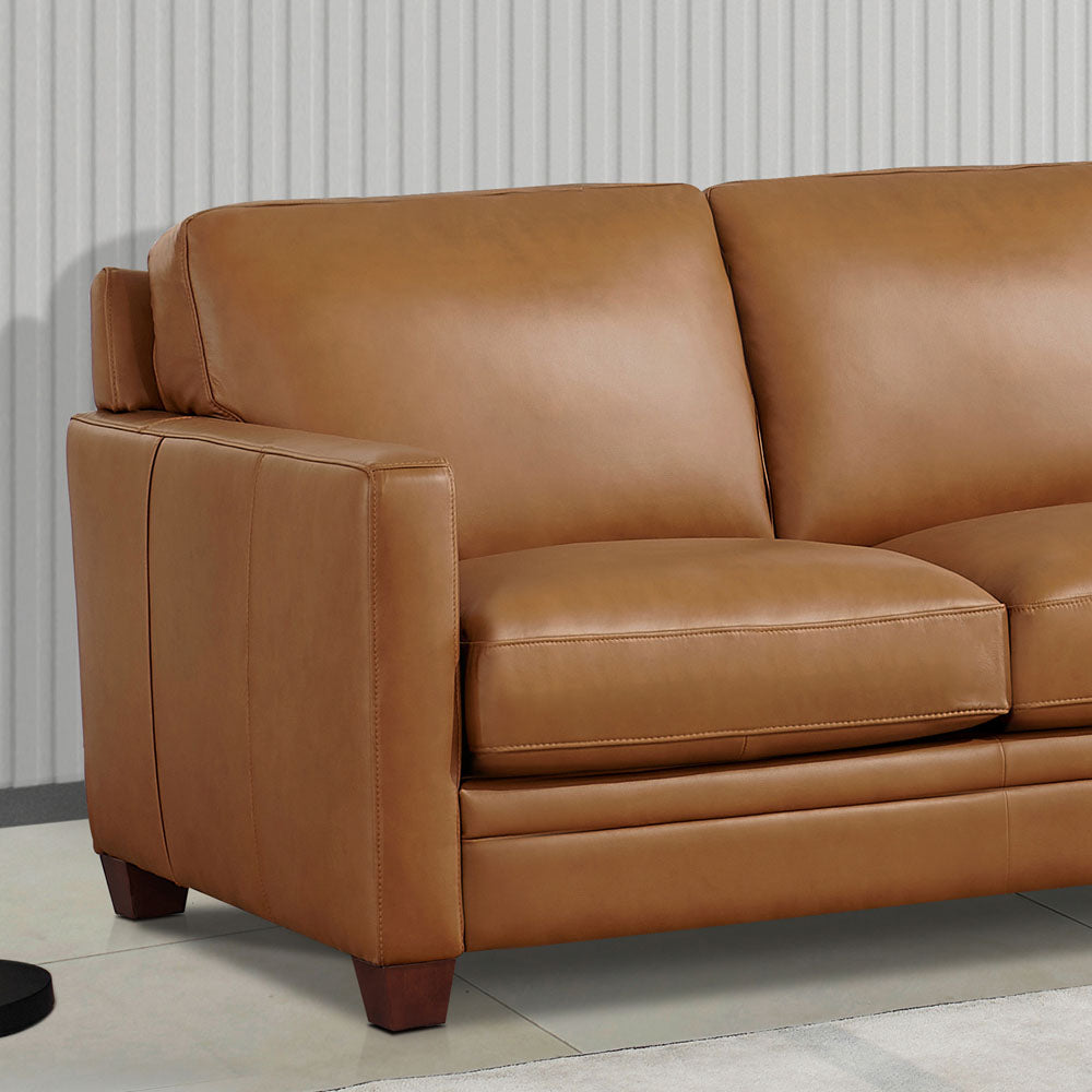 Naples Leather Loveseat Cognac Down Filling Genuine Leather