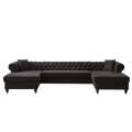 135.5 Inch Modern Style Chenille Three Piece Sofa, Pull Point Design U Shaped Sofa Two Chaise Longue Seats, Two Pillows And Wooden Feet, Suitable For Living Room, Bedroom, Lounge And Projection Room