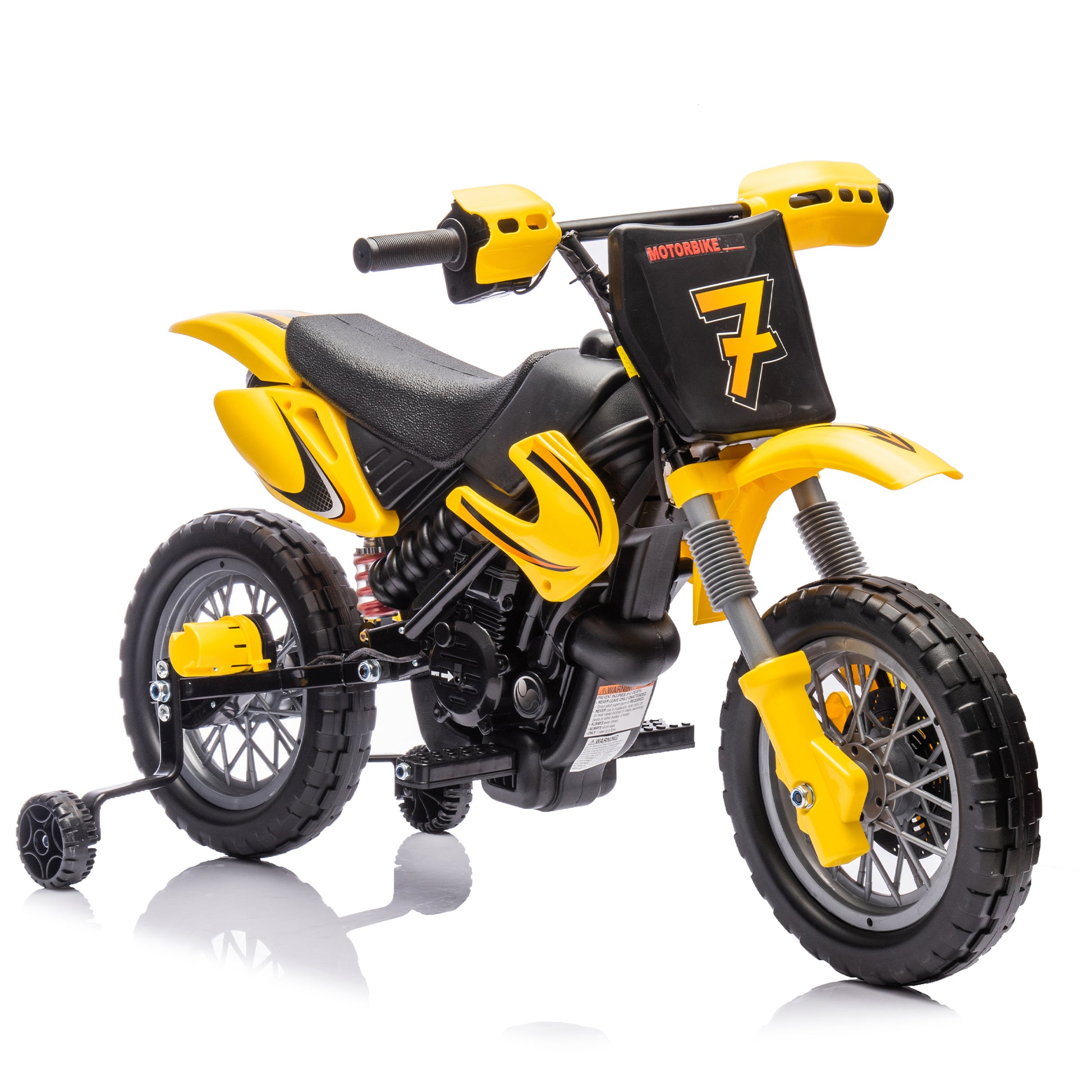 12V Kids Ride On Electric Toy Motorcycle,Rear Suspension,Twist Grip Throttle,Slow Start,Removable Training Wheels,Indie Music Box With Horn And Engine,Simulation Of Dirt Bike Modeling For Kids 3 8. Yellow 50 99 Lbs Polypropylene