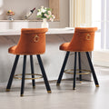 Coolmore Set Of 2,Back Pull Point Design, Velvet Material, 360 Degree Rotation, Back Pull Loop Detachable Design, Rivet Decoration, Square Foot Wooden Bar Chair Orange Velvet