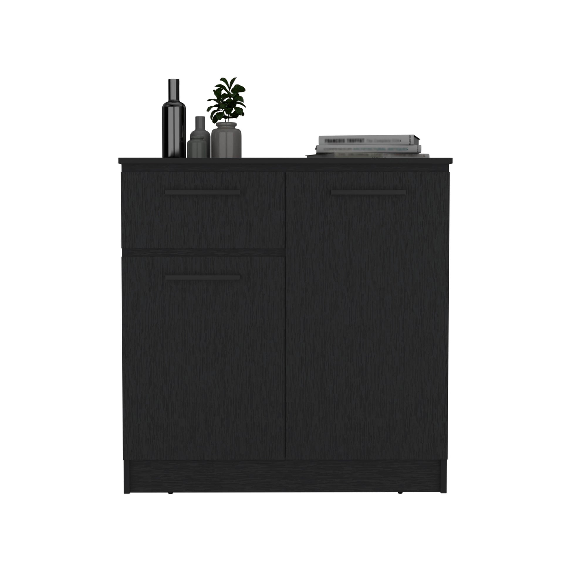 Dresser With 2 Door And Single Drawer, Black Black Solid Wood Mdf Engineered Wood