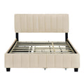 Queen Size Velvet Upholstered Platform Bed With 2 Drawers And 1 Twin Xl Trundle Beige Queen Beige Upholstered