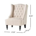 Hi Back Club Chair Light Beige Wood Fabric