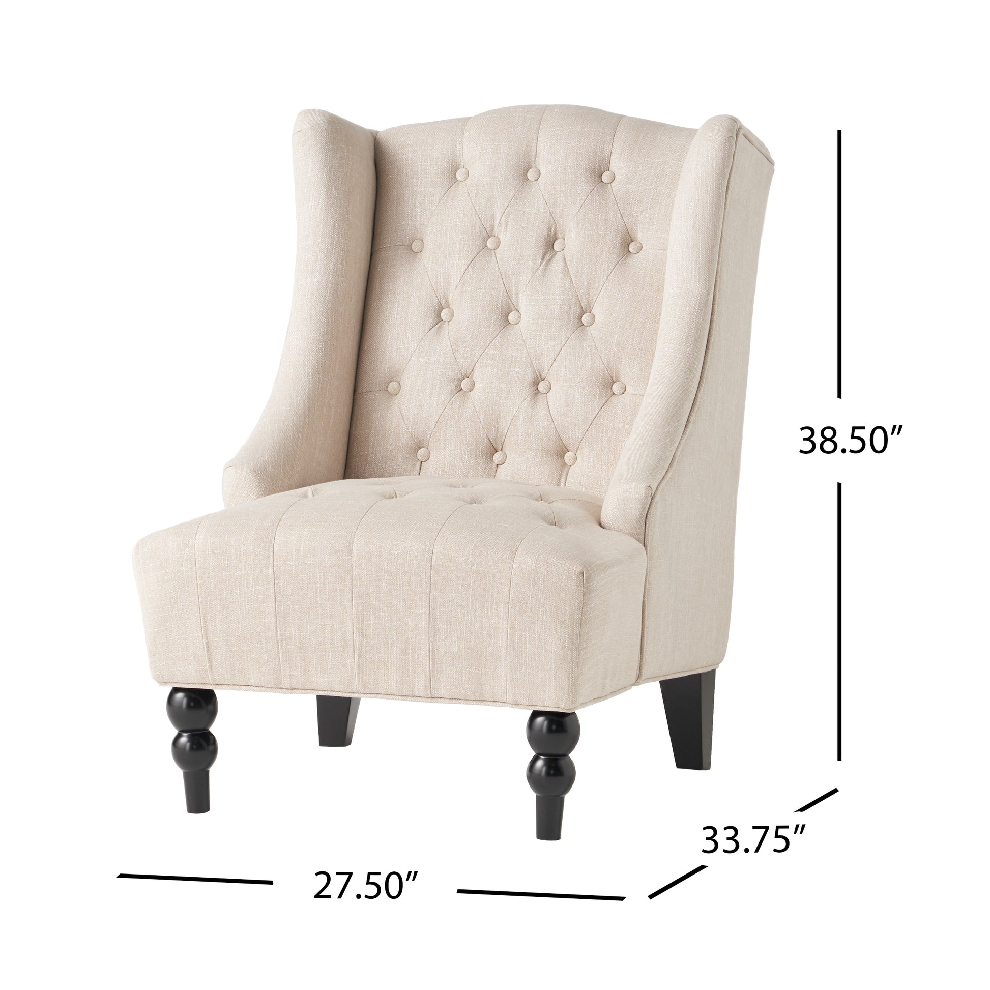 Hi Back Club Chair Light Beige Wood Fabric