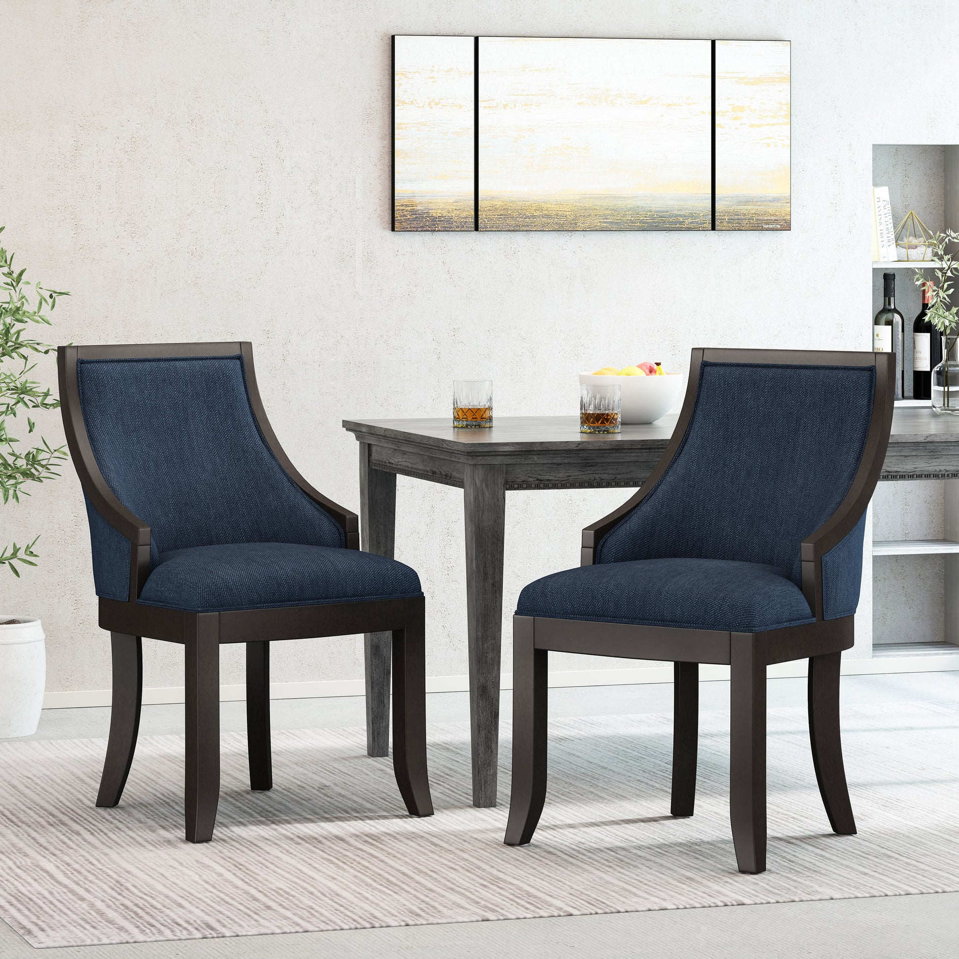 Dinning Chair Mp2 Set Of 2 Navy Blue Wood Fabric