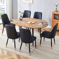 Table And Chair Set.Modern Extendable Wood Mdf Dining Table.The Table Has A Telescopic Design, Suitable For Gatherings Of Different Size.Paired With 6 Chairs With Pu Cushions And Black Metal Legs. Black,Wood Seats 6 Mdf Metal