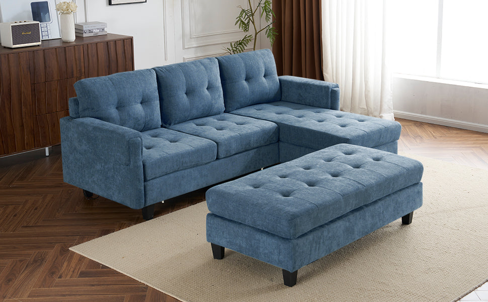 83.4" L Shaped Sofa Sectional Couch Sofa Bed With Two Usb Ports, A Movable Ottoman And A Reversible Chaise Lounge For Living Room, Navy Blue Navy Blue Foam Chenille 5 Seat