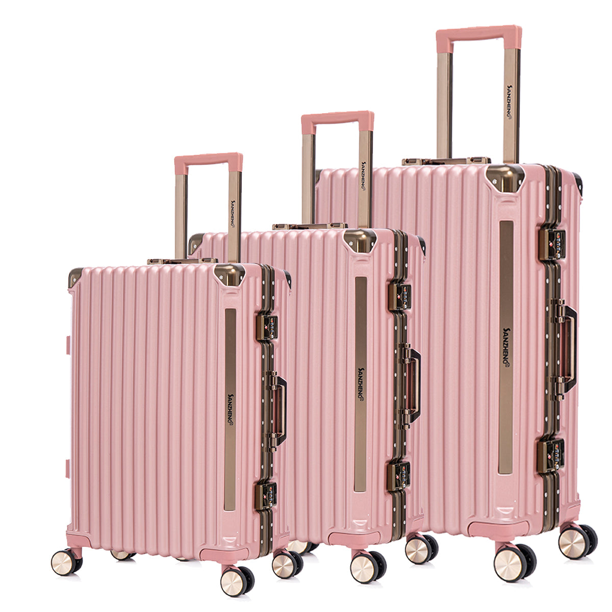 Luggage Sets Expandable Aluminum 20 24 28 Inch Three Model Set, Stylish Suitcase With Aluminum Frame Password Lock, Suitable For Travel Suitcases And Suitcases Pink Contemporary Aluminum