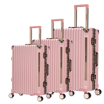 Luggage Sets20 24 28 Inch Three Model Set, Stylish Suitcase With Aluminum Frame Password Lock, Suitable For Travel Suitcases And Suitcases Rose Gold Aluminum,Pc