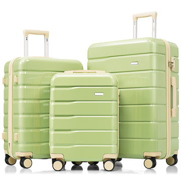 Premium Abs Travel Luggage Set3 Piece Tsa Lock Suitcase Group With 20, 24, And 28 Inch Sizes With 360 Spinner Wheels, Green And Beige Green Ivory Abs