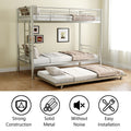 Heavy Duty Sturdy Meta Twin Over Twin With Trundle Bunk Bed L Noise Reduced Safety Guardrail No Box Spring Needed,Gray Silver Twin Gray Silver Metal