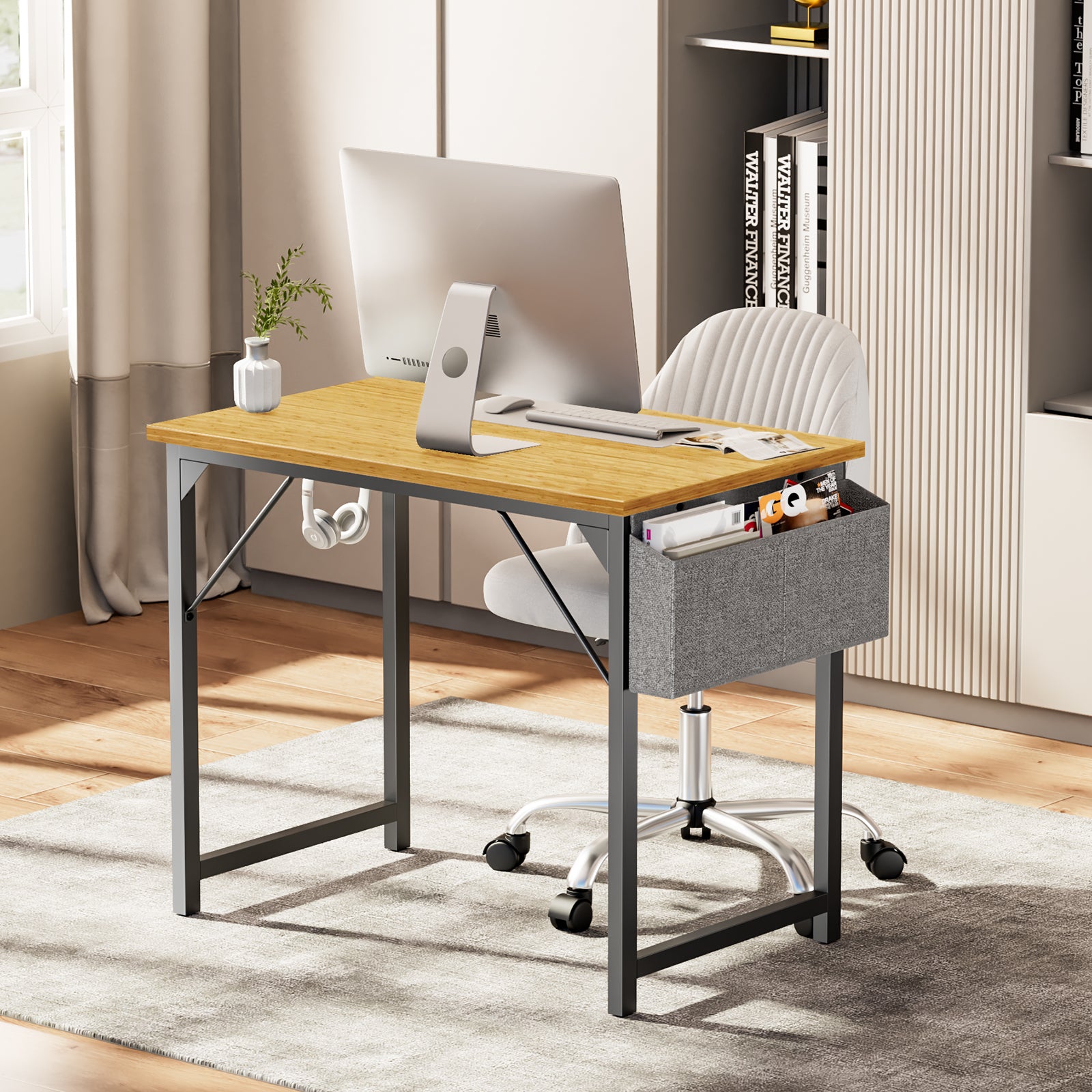 Modern Simple Style Wooden Work Office Desks With Storage,31 Inch,Yellow Yellow Iron