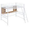 Full Size Loft Bed With Desk And Shelf, Loft Bed With Ladder,Full,White Full White Metal